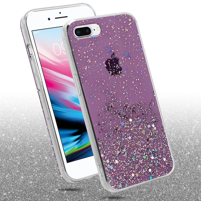 Cadorabo Hülle kompatibel mit Apple iPhone 7 PLUS / 7S PLUS / 8 PLUS Schutzhülle aus flexiblem TPU Silikon mit funkelnden Glitter