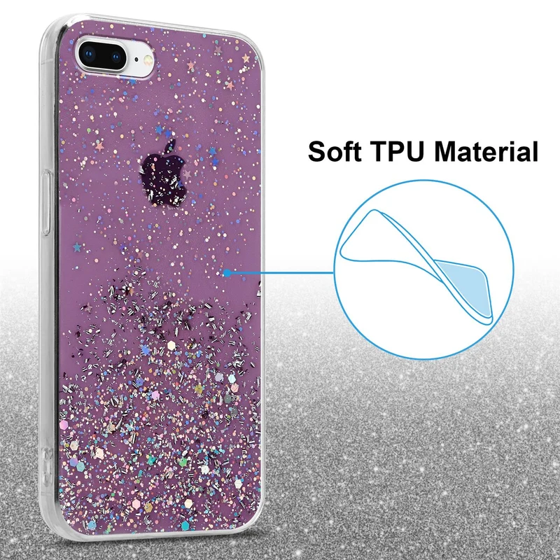 Cadorabo Hülle kompatibel mit Apple iPhone 7 PLUS / 7S PLUS / 8 PLUS Schutzhülle aus flexiblem TPU Silikon mit funkelnden Glitter