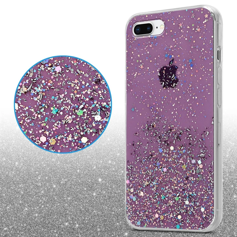 Cadorabo Hülle kompatibel mit Apple iPhone 7 PLUS / 7S PLUS / 8 PLUS Schutzhülle aus flexiblem TPU Silikon mit funkelnden Glitter