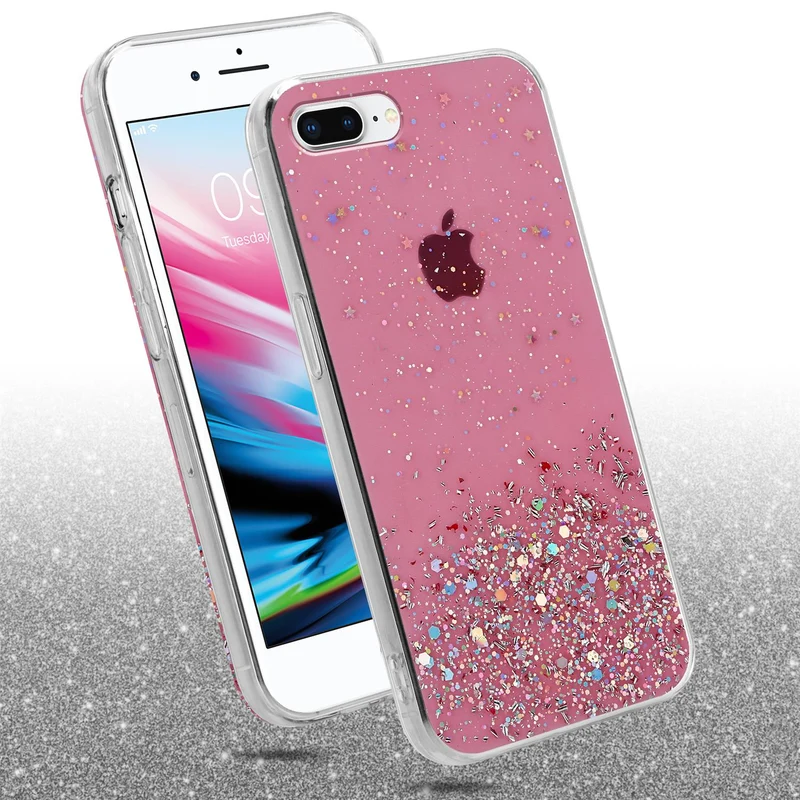 Cadorabo Hülle kompatibel mit Apple iPhone 7 PLUS / 7S PLUS / 8 PLUS Schutzhülle aus flexiblem TPU Silikon mit funkelnden Glitter