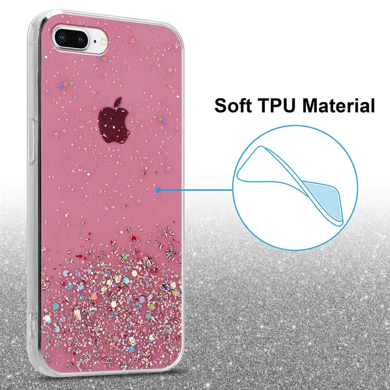 Cadorabo Hülle kompatibel mit Apple iPhone 7 PLUS / 7S PLUS / 8 PLUS Schutzhülle aus flexiblem TPU Silikon mit funkelnden Glitter