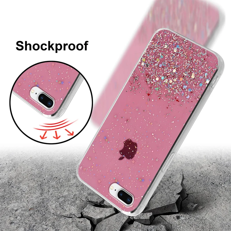 Cadorabo Hülle kompatibel mit Apple iPhone 7 PLUS / 7S PLUS / 8 PLUS Schutzhülle aus flexiblem TPU Silikon mit funkelnden Glitter