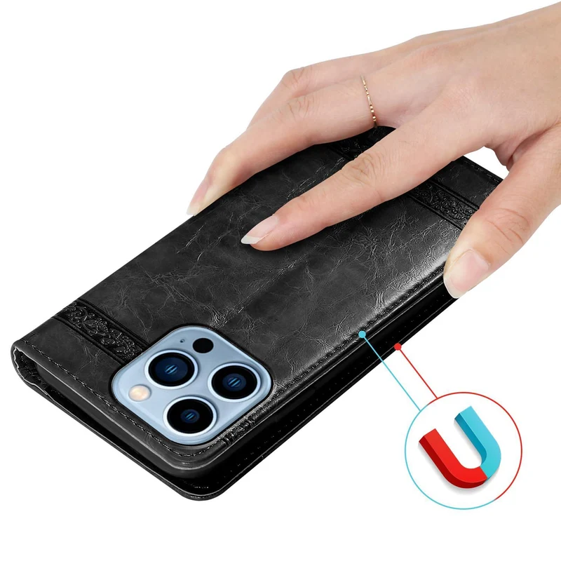 Cadorabo Hülle kompatibel mit Apple iPhone 13 PRO MAX mit Ornamenten - Schutzhülle mit Magnetverschluss, Standfunktion und Kartenfach
