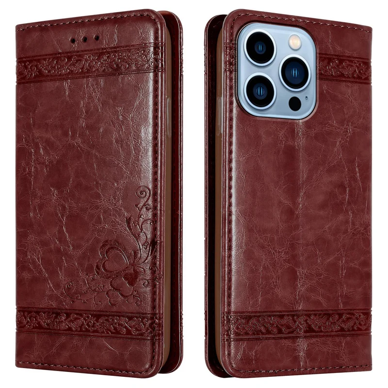Cadorabo Hülle kompatibel mit Apple iPhone 13 PRO mit Ornamenten - Schutzhülle mit Magnetverschluss, Standfunktion und Kartenfach