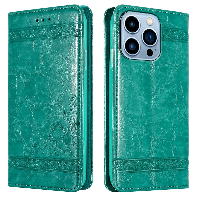 Cadorabo Hülle kompatibel mit Apple iPhone 13 PRO mit Ornamenten - Schutzhülle mit Magnetverschluss, Standfunktion und Kartenfach