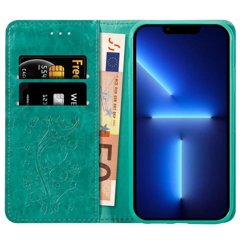 Cadorabo Hülle kompatibel mit Apple iPhone 13 PRO mit Ornamenten - Schutzhülle mit Magnetverschluss, Standfunktion und Kartenfach