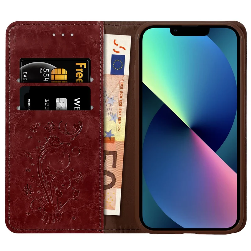 Cadorabo Hülle kompatibel mit Apple iPhone 13 MINI mit Ornamenten - Schutzhülle mit Magnetverschluss, Standfunktion und Kartenfach