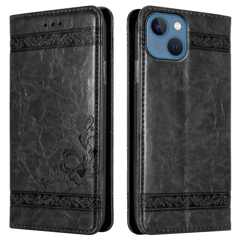 Cadorabo Hülle kompatibel mit Apple iPhone 13 mit Ornamenten - Schutzhülle mit Magnetverschluss, Standfunktion und Kartenfach