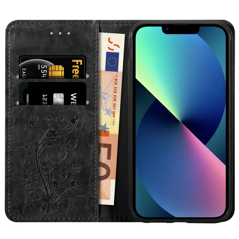 Cadorabo Hülle kompatibel mit Apple iPhone 13 mit Ornamenten - Schutzhülle mit Magnetverschluss, Standfunktion und Kartenfach