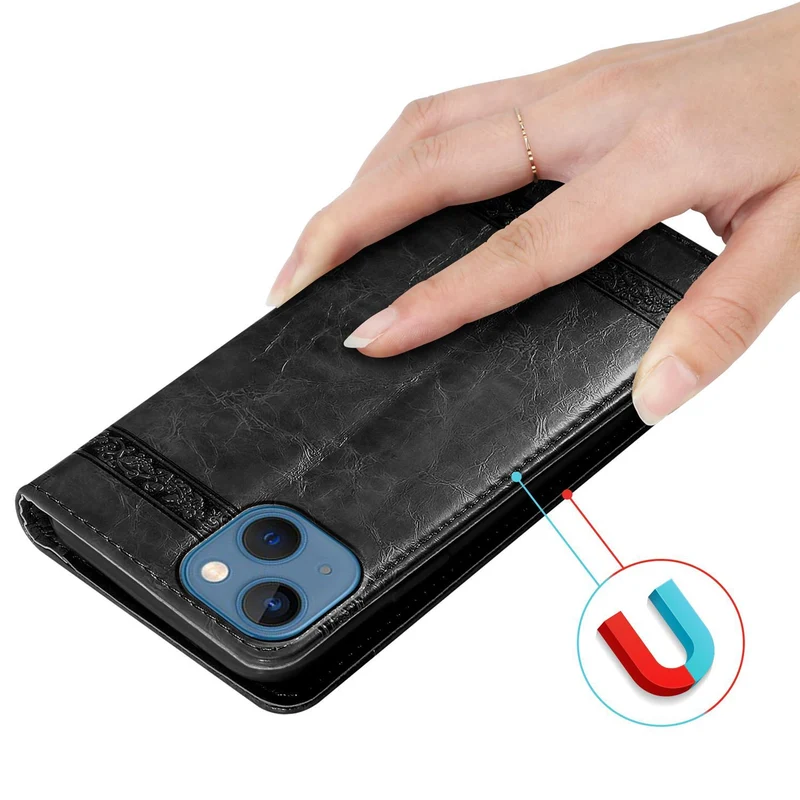 Cadorabo Hülle kompatibel mit Apple iPhone 13 mit Ornamenten - Schutzhülle mit Magnetverschluss, Standfunktion und Kartenfach