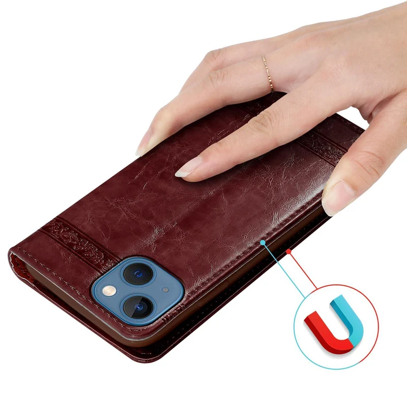 Cadorabo Hülle kompatibel mit Apple iPhone 13 mit Ornamenten - Schutzhülle mit Magnetverschluss, Standfunktion und Kartenfach