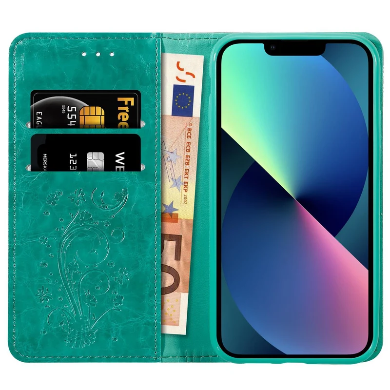 Cadorabo Hülle kompatibel mit Apple iPhone 13 mit Ornamenten - Schutzhülle mit Magnetverschluss, Standfunktion und Kartenfach