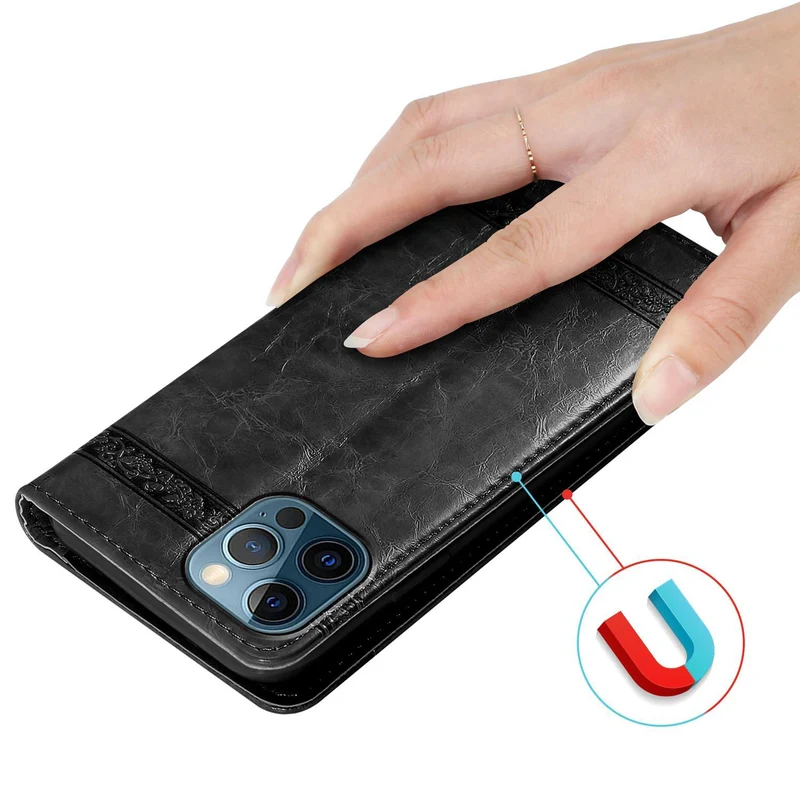 Cadorabo Hülle kompatibel mit Apple iPhone 12 PRO MAX mit Ornamenten - Schutzhülle mit Magnetverschluss, Standfunktion und Kartenfach