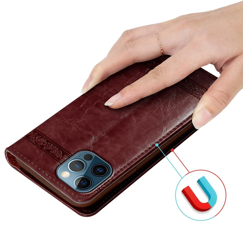Cadorabo Hülle kompatibel mit Apple iPhone 12 PRO MAX mit Ornamenten - Schutzhülle mit Magnetverschluss, Standfunktion und Kartenfach