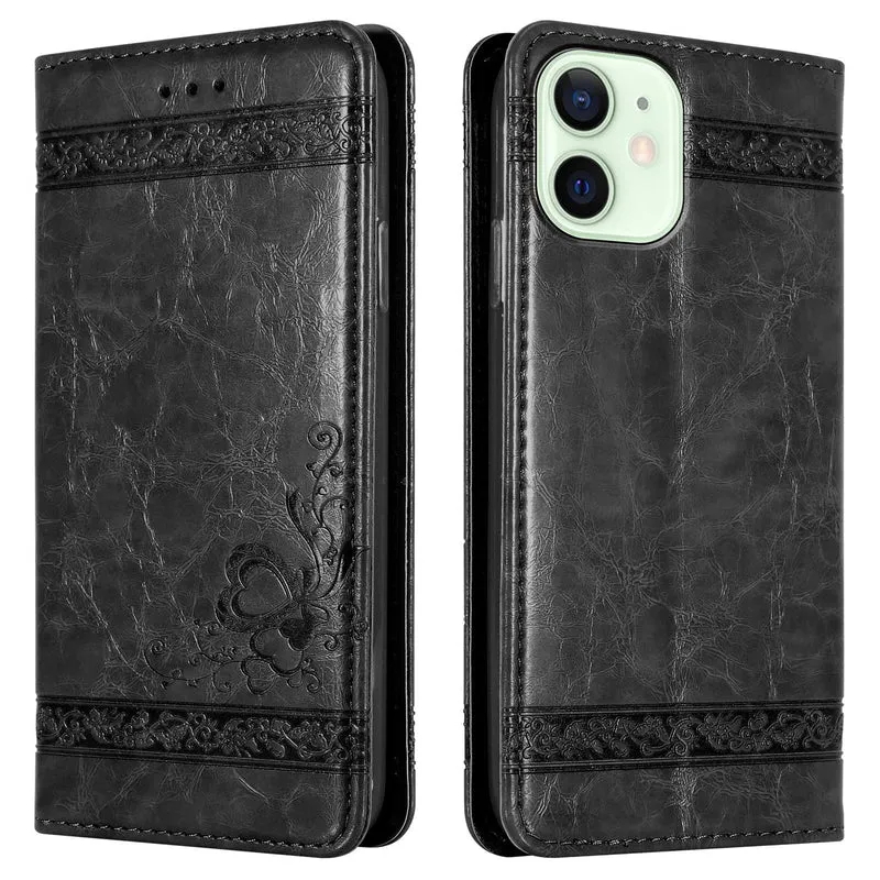 Cadorabo Hülle kompatibel mit Apple iPhone 12 MINI mit Ornamenten - Schutzhülle mit Magnetverschluss, Standfunktion und Kartenfach