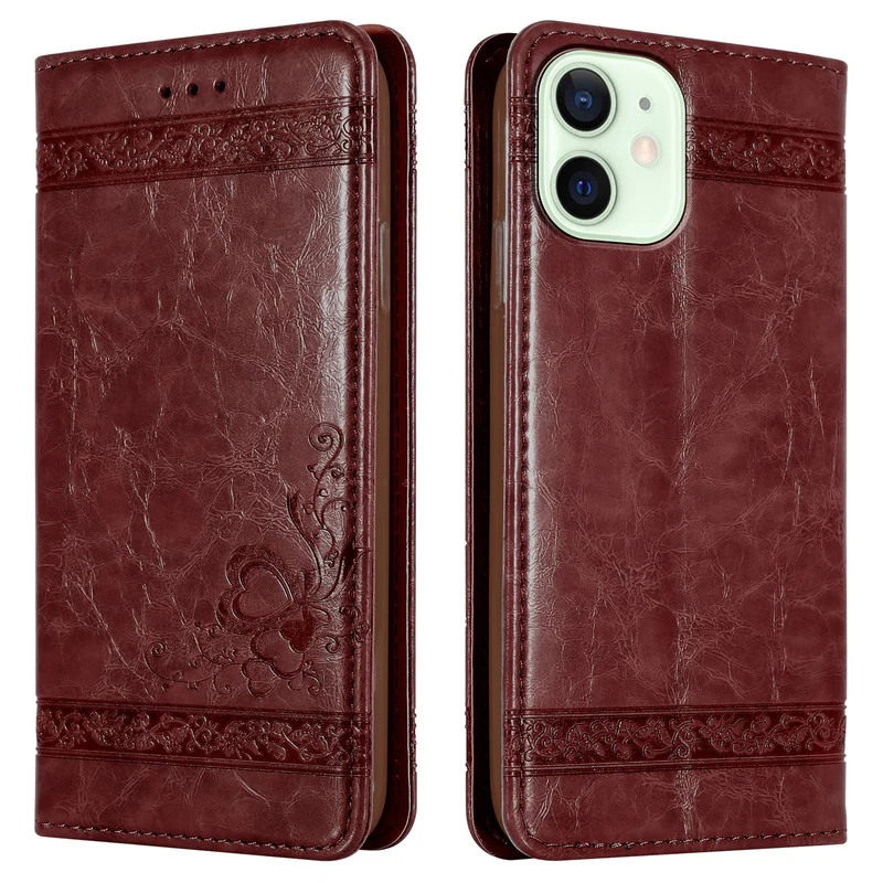Cadorabo Hülle kompatibel mit Apple iPhone 12 MINI mit Ornamenten - Schutzhülle mit Magnetverschluss, Standfunktion und Kartenfach