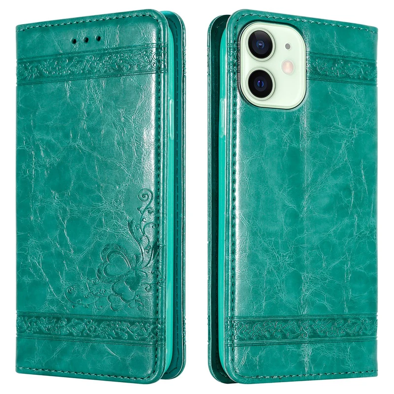 Cadorabo Hülle kompatibel mit Apple iPhone 12 MINI mit Ornamenten - Schutzhülle mit Magnetverschluss, Standfunktion und Kartenfach