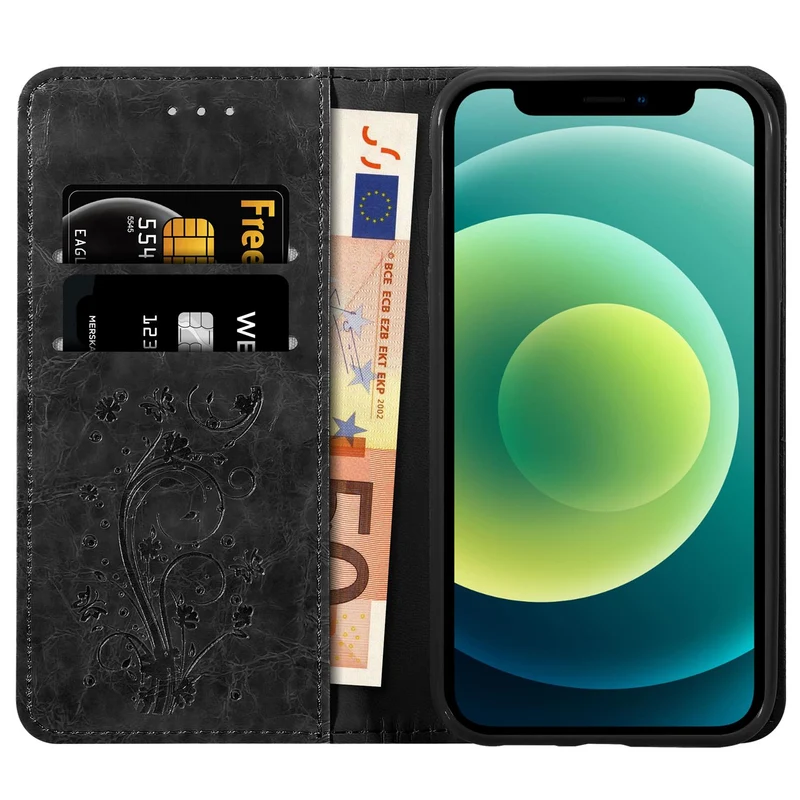 Cadorabo Hülle kompatibel mit Apple iPhone 12 MINI mit Ornamenten - Schutzhülle mit Magnetverschluss, Standfunktion und Kartenfach