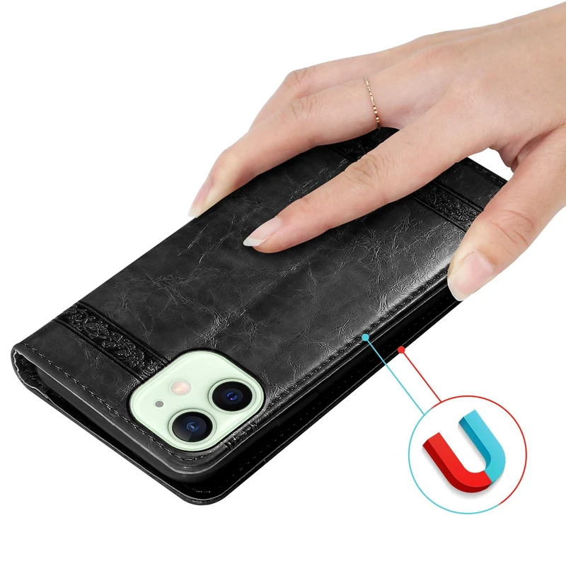 Cadorabo Hülle kompatibel mit Apple iPhone 12 MINI mit Ornamenten - Schutzhülle mit Magnetverschluss, Standfunktion und Kartenfach