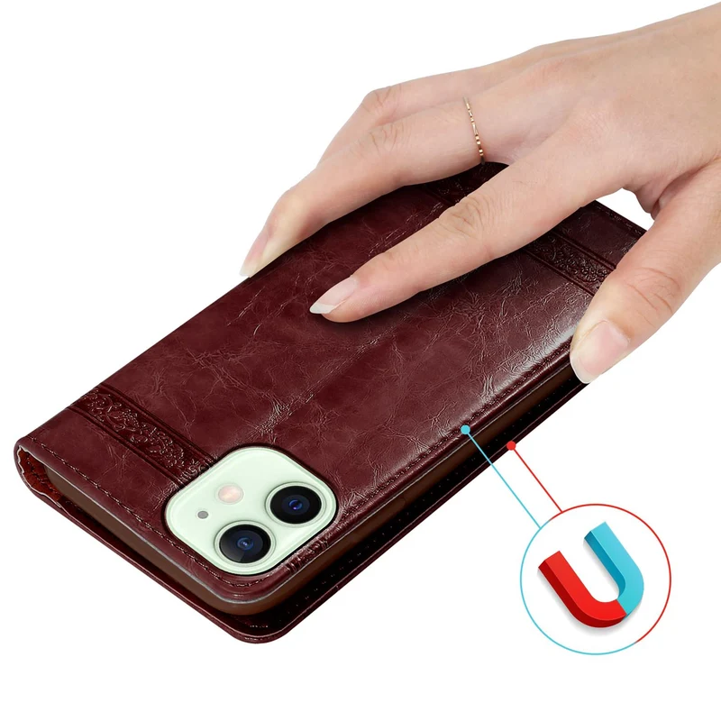 Cadorabo Hülle kompatibel mit Apple iPhone 12 MINI mit Ornamenten - Schutzhülle mit Magnetverschluss, Standfunktion und Kartenfach