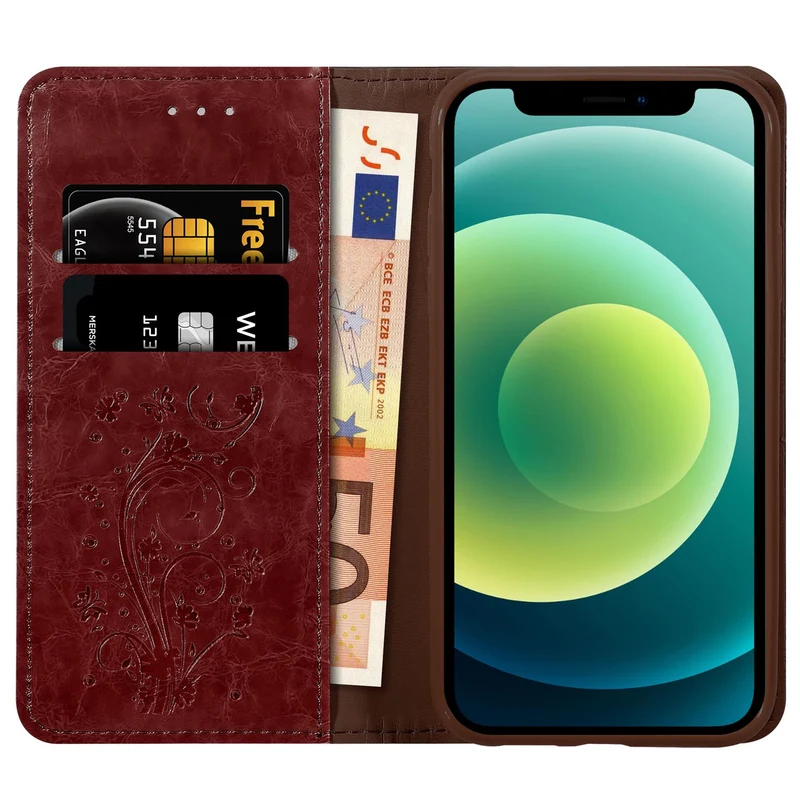 Cadorabo Hülle kompatibel mit Apple iPhone 12 MINI mit Ornamenten - Schutzhülle mit Magnetverschluss, Standfunktion und Kartenfach