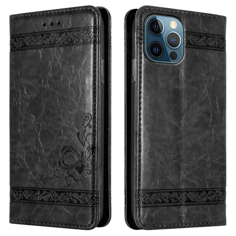 Cadorabo Hülle kompatibel mit Apple iPhone 12 / 12 PRO mit Ornamenten - Schutzhülle mit Magnetverschluss, Standfunktion und Kartenfach