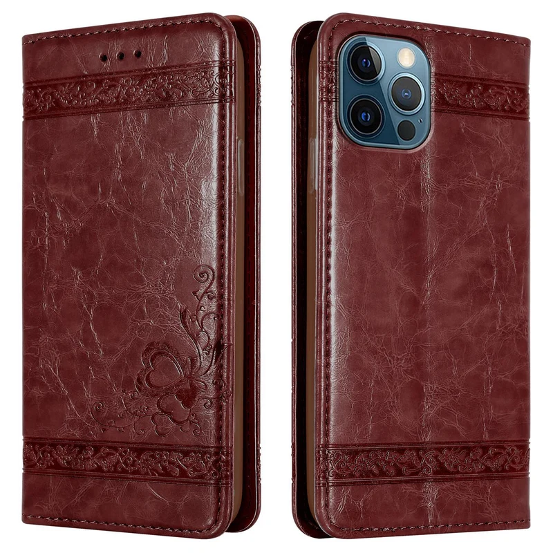 Cadorabo Hülle kompatibel mit Apple iPhone 12 / 12 PRO mit Ornamenten - Schutzhülle mit Magnetverschluss, Standfunktion und Kartenfach