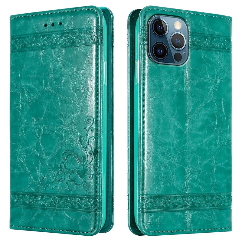 Cadorabo Hülle kompatibel mit Apple iPhone 12 / 12 PRO mit Ornamenten - Schutzhülle mit Magnetverschluss, Standfunktion und Kartenfach