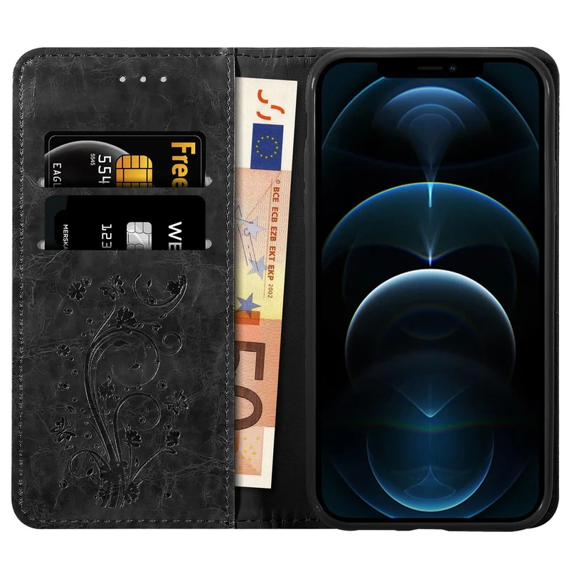 Cadorabo Hülle kompatibel mit Apple iPhone 12 / 12 PRO mit Ornamenten - Schutzhülle mit Magnetverschluss, Standfunktion und Kartenfach