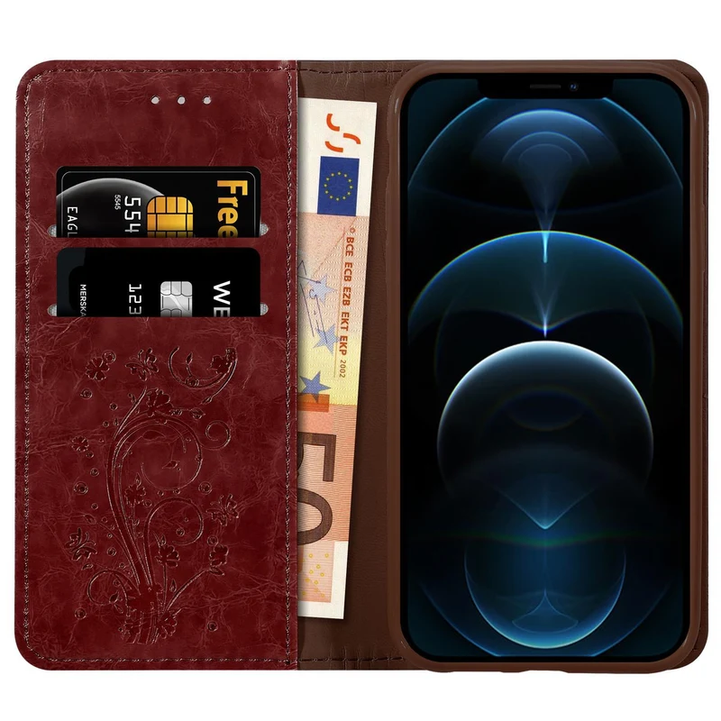 Cadorabo Hülle kompatibel mit Apple iPhone 12 / 12 PRO mit Ornamenten - Schutzhülle mit Magnetverschluss, Standfunktion und Kartenfach