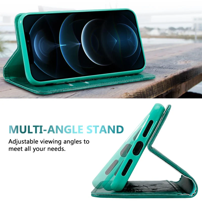 Cadorabo Hülle kompatibel mit Apple iPhone 12 / 12 PRO mit Ornamenten - Schutzhülle mit Magnetverschluss, Standfunktion und Kartenfach