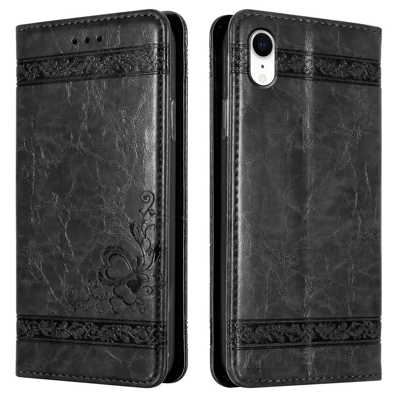 Cadorabo Hülle kompatibel mit Apple iPhone XR mit Ornamenten - Schutzhülle mit Magnetverschluss, Standfunktion und Kartenfach