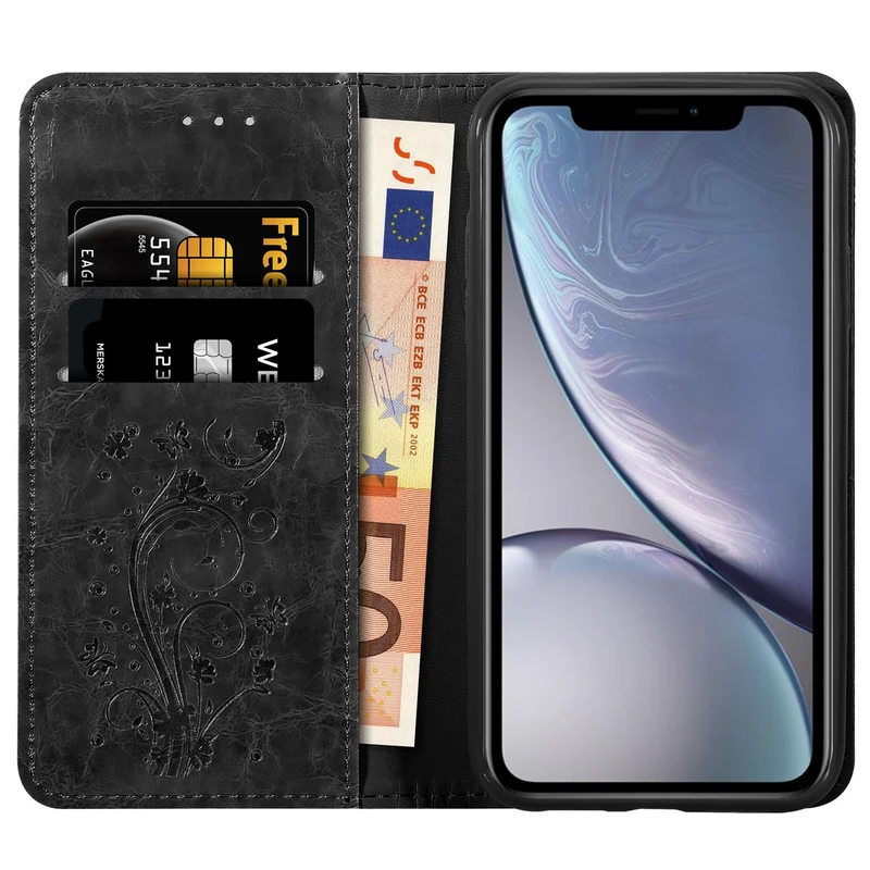 Cadorabo Hülle kompatibel mit Apple iPhone XR mit Ornamenten - Schutzhülle mit Magnetverschluss, Standfunktion und Kartenfach