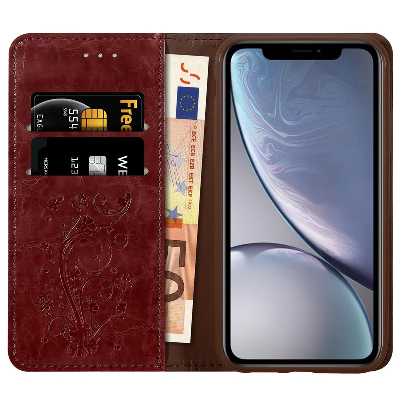 Cadorabo Hülle kompatibel mit Apple iPhone XR mit Ornamenten - Schutzhülle mit Magnetverschluss, Standfunktion und Kartenfach