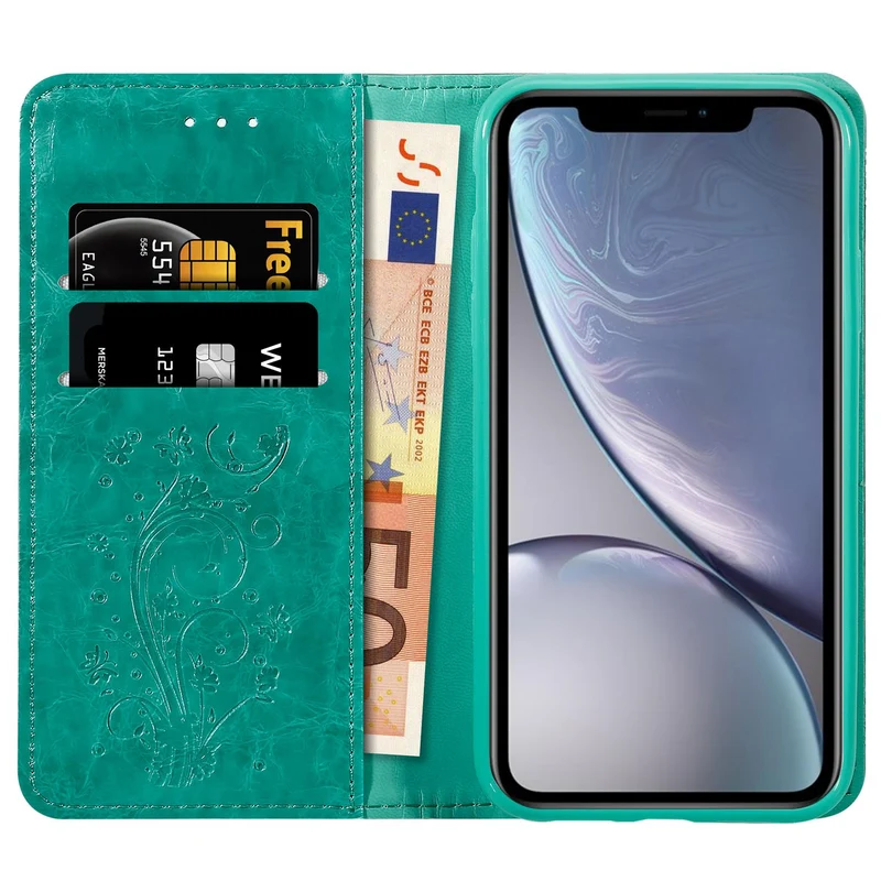 Cadorabo Hülle kompatibel mit Apple iPhone XR mit Ornamenten - Schutzhülle mit Magnetverschluss, Standfunktion und Kartenfach