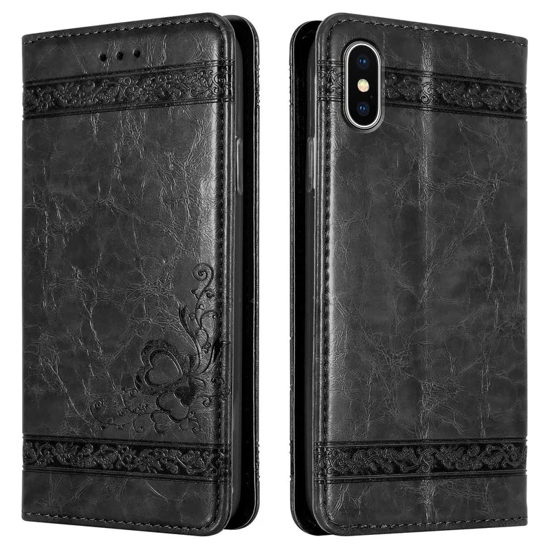 Cadorabo Hülle kompatibel mit Apple iPhone XS MAX mit Ornamenten - Schutzhülle mit Magnetverschluss, Standfunktion und Kartenfach