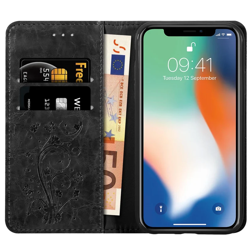 Cadorabo Hülle kompatibel mit Apple iPhone X / XS mit Ornamenten - Schutzhülle mit Magnetverschluss, Standfunktion und Kartenfach