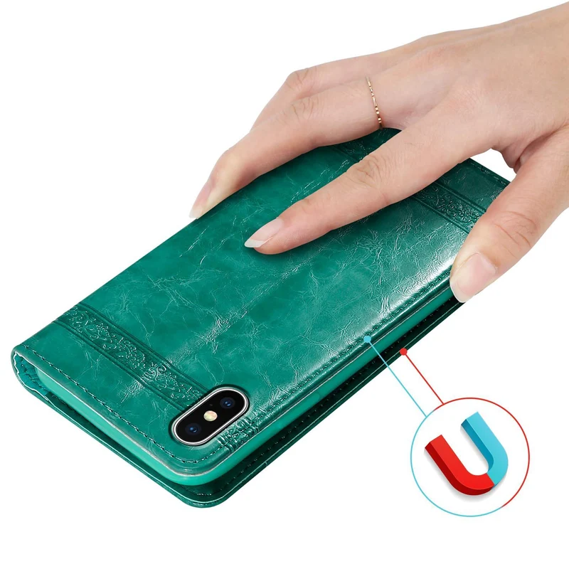 Cadorabo Hülle kompatibel mit Apple iPhone X / XS mit Ornamenten - Schutzhülle mit Magnetverschluss, Standfunktion und Kartenfach