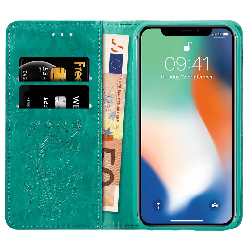 Cadorabo Hülle kompatibel mit Apple iPhone X / XS mit Ornamenten - Schutzhülle mit Magnetverschluss, Standfunktion und Kartenfach