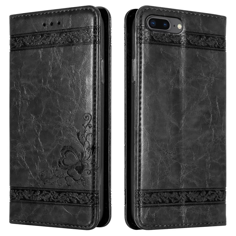Cadorabo Hülle kompatibel mit Apple iPhone 7 PLUS / 7S PLUS / 8 PLUS mit Ornamenten - Schutzhülle mit Magnetverschluss, Standfunktion und Kartenfach