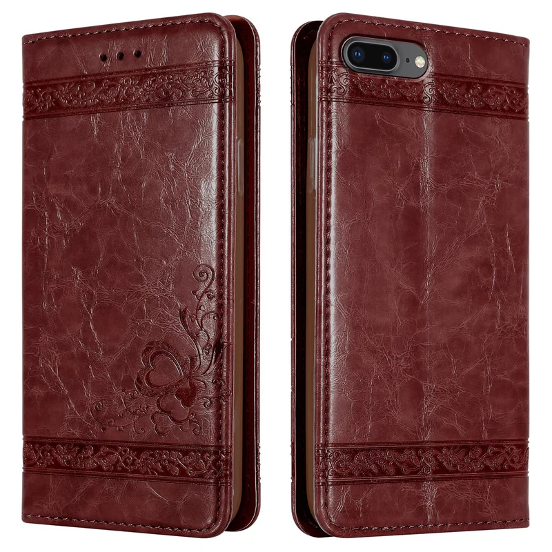 Cadorabo Hülle kompatibel mit Apple iPhone 7 PLUS / 7S PLUS / 8 PLUS mit Ornamenten - Schutzhülle mit Magnetverschluss, Standfunktion und Kartenfach