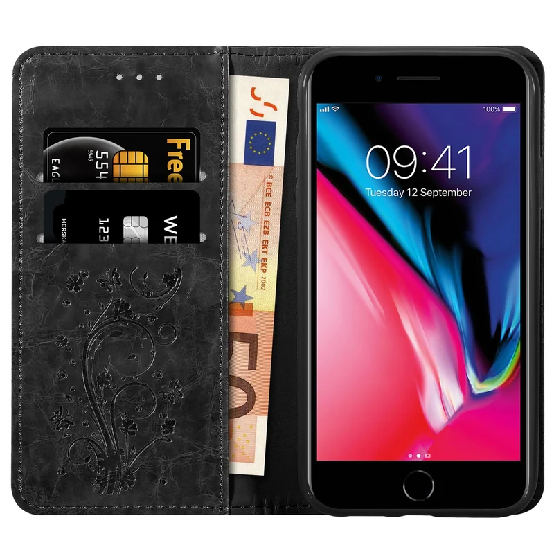 Cadorabo Hülle kompatibel mit Apple iPhone 7 PLUS / 7S PLUS / 8 PLUS mit Ornamenten - Schutzhülle mit Magnetverschluss, Standfunktion und Kartenfach