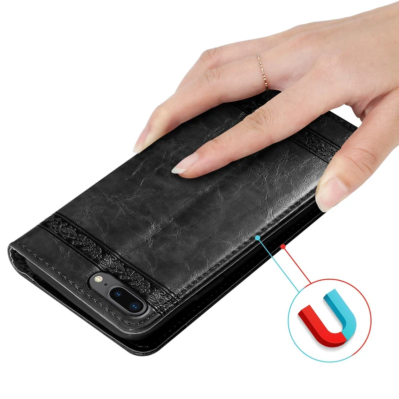 Cadorabo Hülle kompatibel mit Apple iPhone 7 PLUS / 7S PLUS / 8 PLUS mit Ornamenten - Schutzhülle mit Magnetverschluss, Standfunktion und Kartenfach