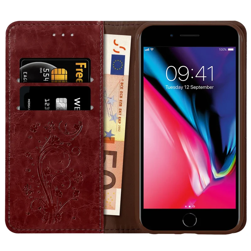Cadorabo Hülle kompatibel mit Apple iPhone 7 PLUS / 7S PLUS / 8 PLUS mit Ornamenten - Schutzhülle mit Magnetverschluss, Standfunktion und Kartenfach