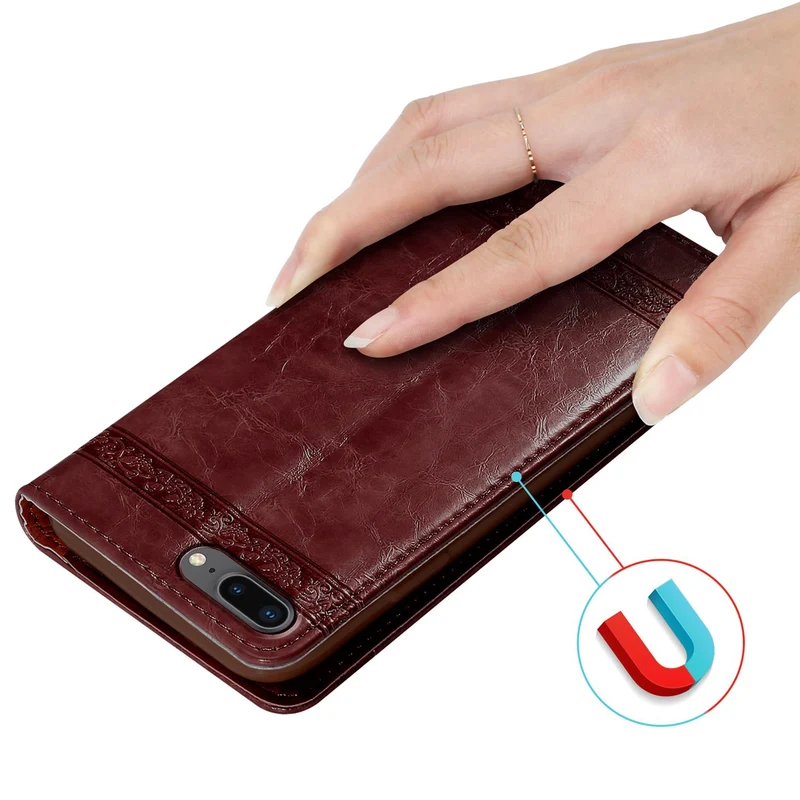 Cadorabo Hülle kompatibel mit Apple iPhone 7 PLUS / 7S PLUS / 8 PLUS mit Ornamenten - Schutzhülle mit Magnetverschluss, Standfunktion und Kartenfach