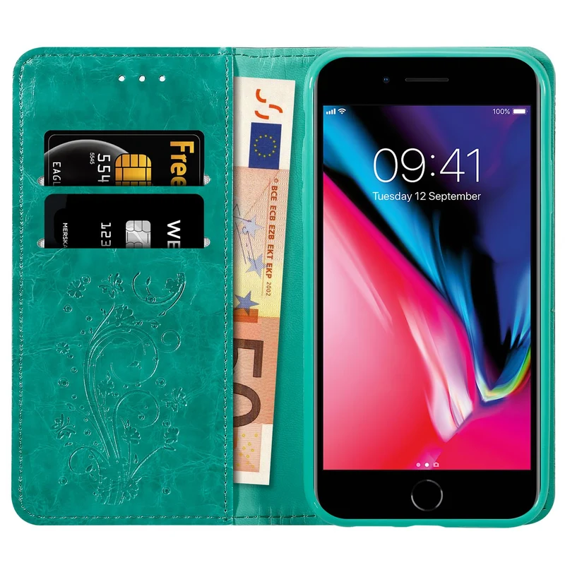 Cadorabo Hülle kompatibel mit Apple iPhone 7 PLUS / 7S PLUS / 8 PLUS mit Ornamenten - Schutzhülle mit Magnetverschluss, Standfunktion und Kartenfach