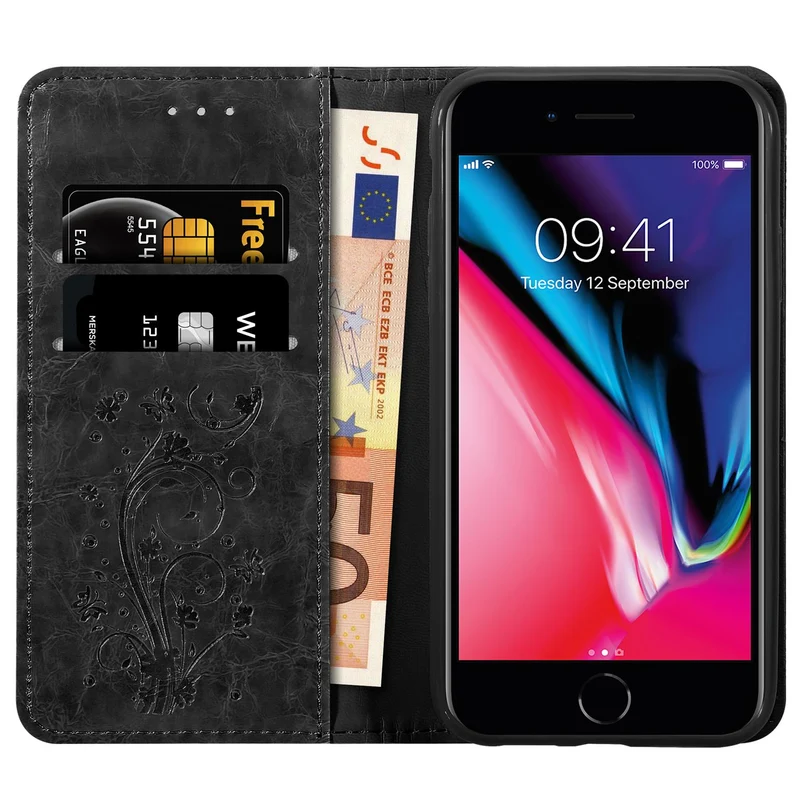 Cadorabo Hülle kompatibel mit Apple iPhone 7 / 7S / 8 / SE 2020 mit Ornamenten - Schutzhülle mit Magnetverschluss, Standfunktion und Kartenfach