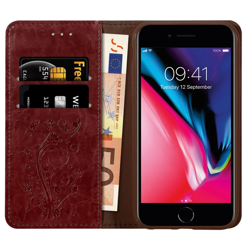 Cadorabo Hülle kompatibel mit Apple iPhone 7 / 7S / 8 / SE 2020 mit Ornamenten - Schutzhülle mit Magnetverschluss, Standfunktion und Kartenfach