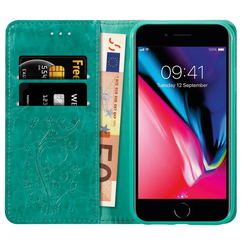 Cadorabo Hülle kompatibel mit Apple iPhone 7 / 7S / 8 / SE 2020 mit Ornamenten - Schutzhülle mit Magnetverschluss, Standfunktion und Kartenfach