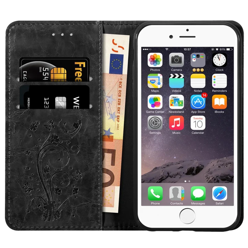 Cadorabo Hülle kompatibel mit Apple iPhone 6 PLUS / 6S PLUS mit Ornamenten - Schutzhülle mit Magnetverschluss, Standfunktion und Kartenfach